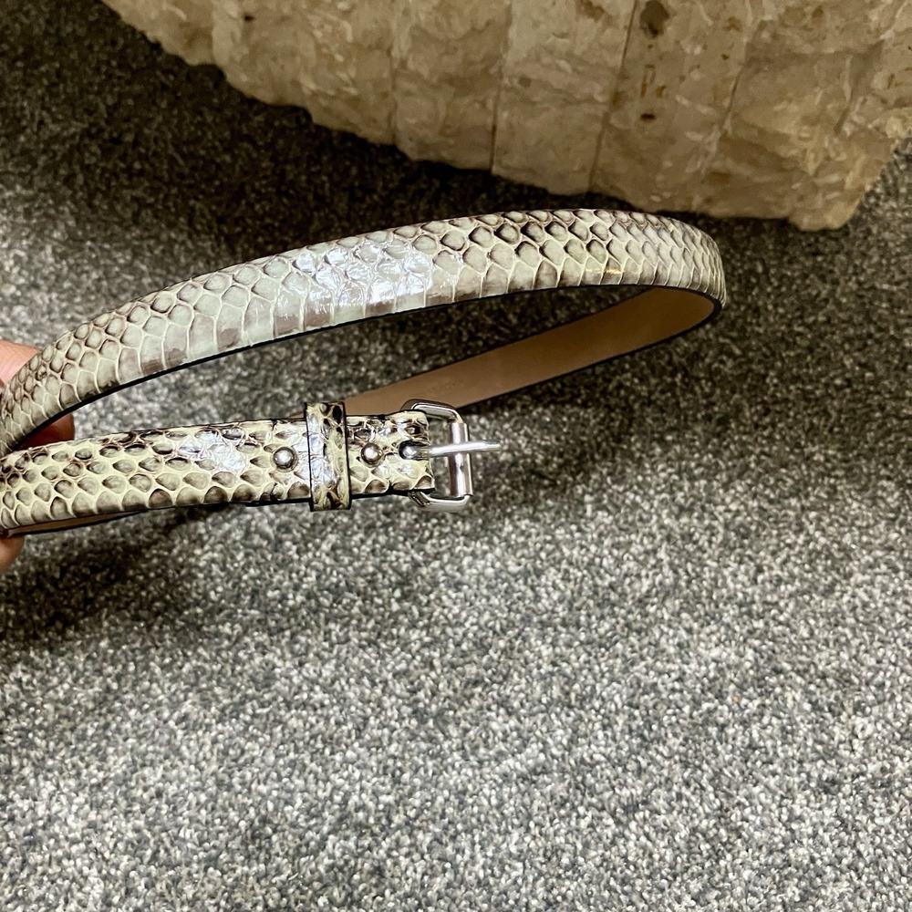 Ann Taylor Belt Genuine Leather Faux Snakeskin Skinny Size Medium Blk Cream Gray